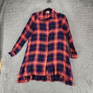 Spade & Heart Shirt Womens Small Red Blue Plaid Long Sleeve Button Up